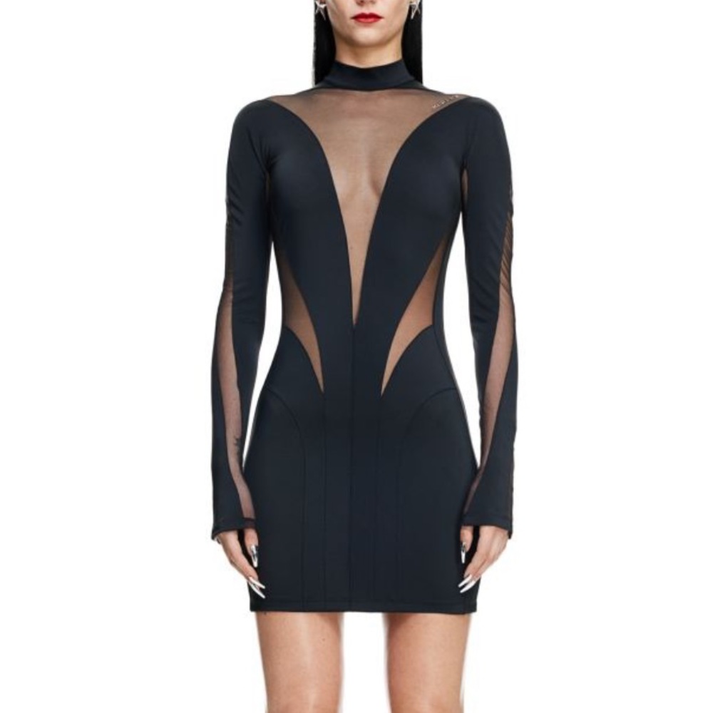 Mugler x H&M Mesh-paneled Mini Dress